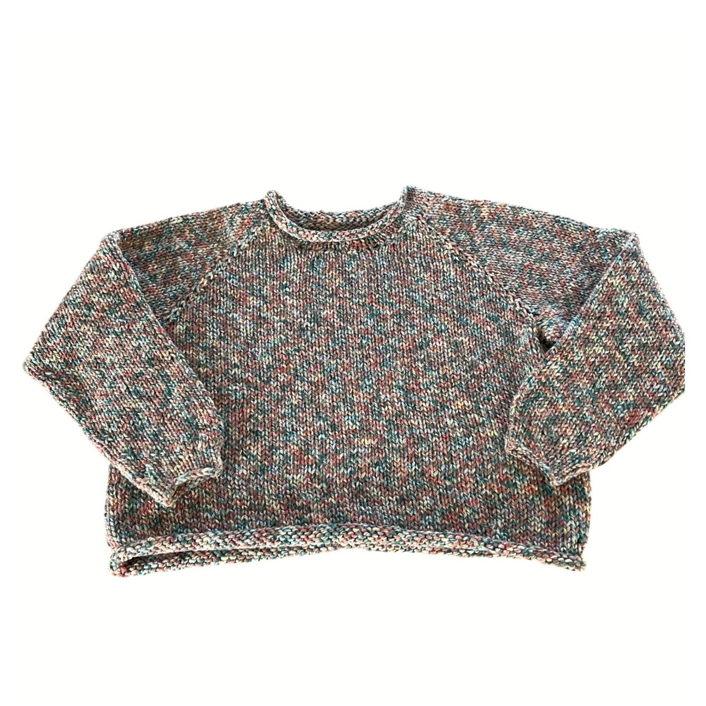 Handmade Knit Sweater Kids Multicolor Cottagecore Raglan Pullover Chunky Marled